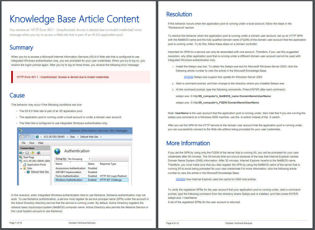 Example knowledge base article created by XIA Configuration