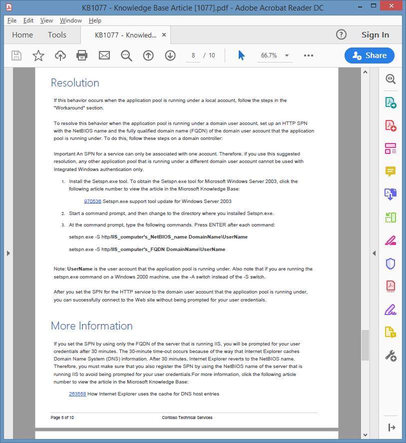 Example knowledge base article in PDF format generated by XIA Configuration (click to open)