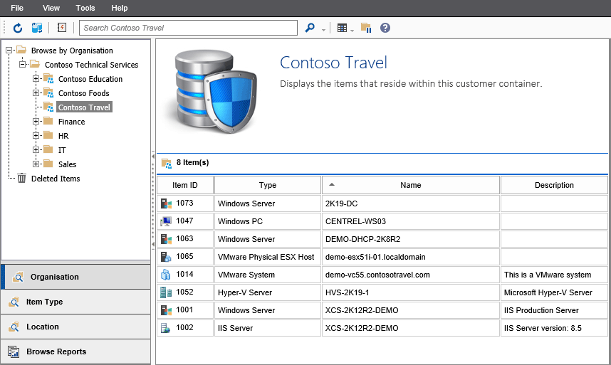 A screenshot showing multiple customers and their data in the XIA Configuration web interface