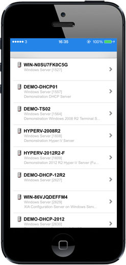 A screenshot showing XIA Configuration search results on an iPhone