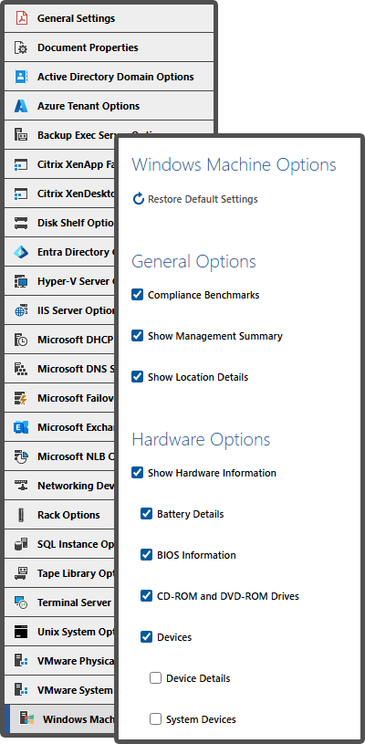 Screenshot showing Windows Machine document generation options in the XIA Configuration web interface