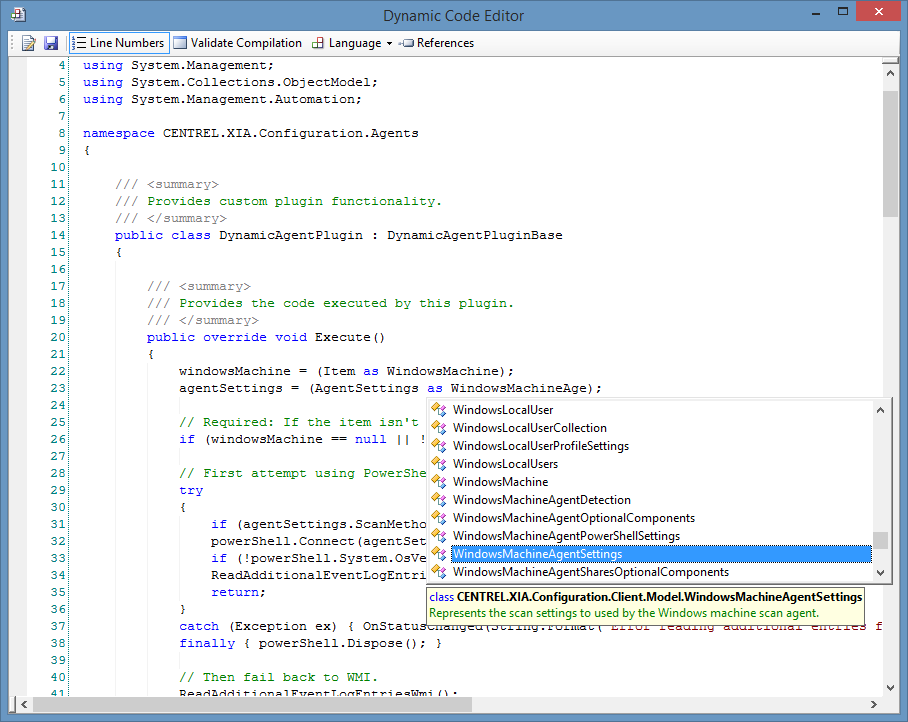 Screenshot showing the plugin code editor
