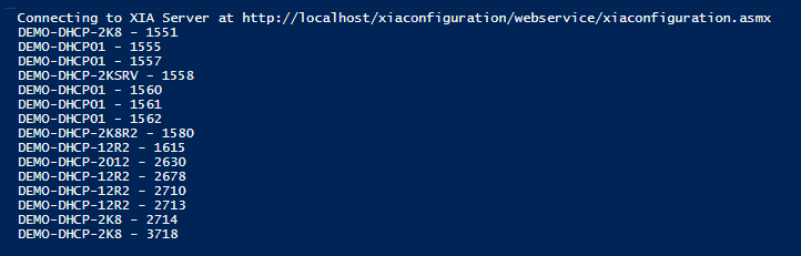 Screenshot of XIA Configuration search results in PowerShell