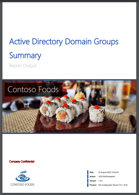 Screenshot of the Active Directory domain groups summary report cover