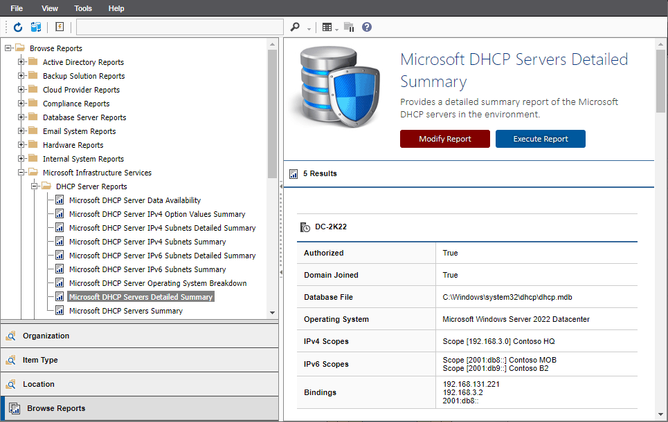 Screenshot showing DHCP server reports in the XIA Configuration web interface