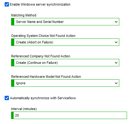 Screenshot of synchronization settings in the XIA Configuration web interface