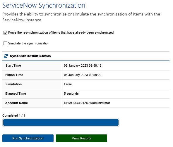 Screenshot showing sychronization status and View Results button