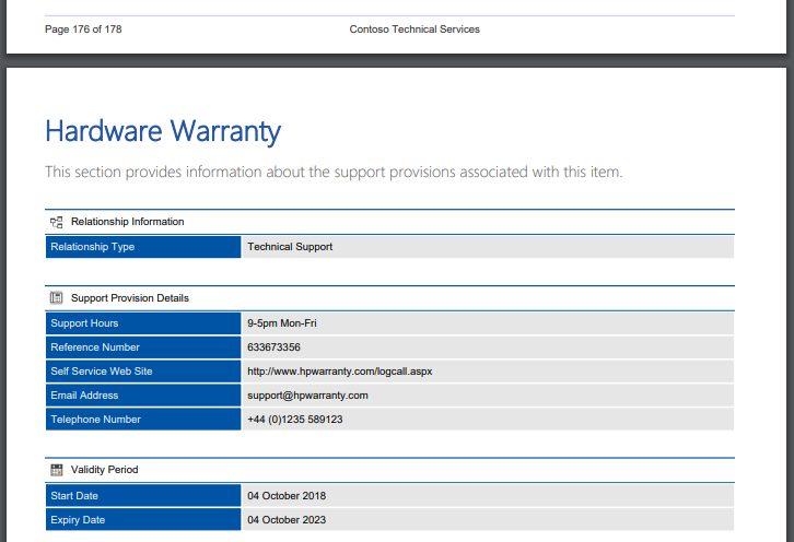 Screenshot of a support provision in a PDF export