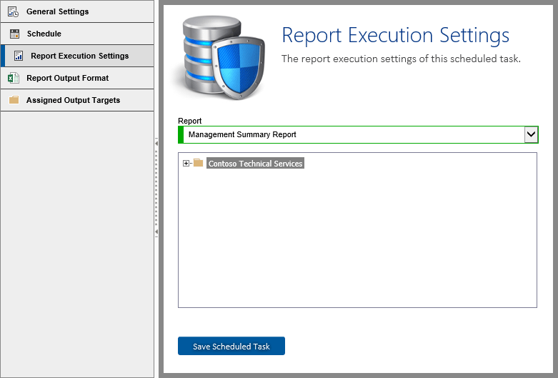 Specify which report to execute on a schedule