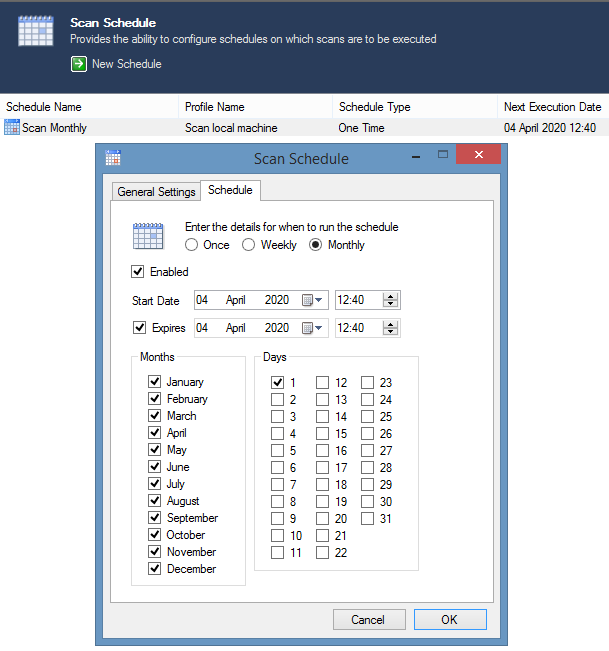 Specify a scan schedule