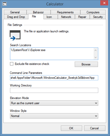Screenshot showing modern application configuration in the XIA Links interface
