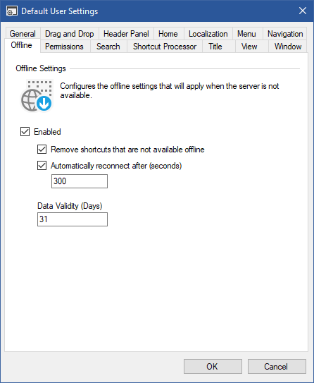 Screenshot showing offline settings in the XIA Links interface