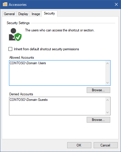 Screenshot showing section security in the XIA Links interface