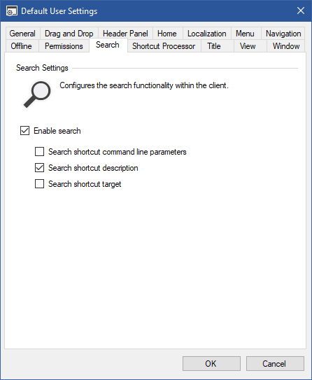 Screenshot showing some search settings in the XIA Links interface