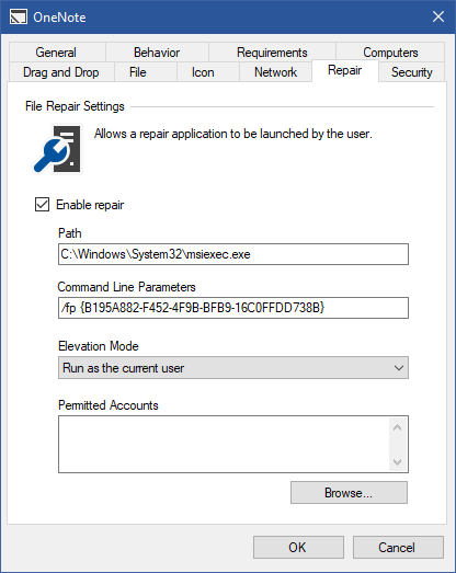 Screenshot showing shortcut repair settings in the XIA Links interface