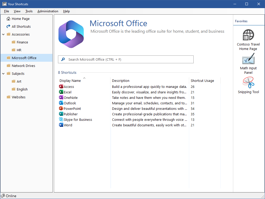 Screenshot showing shortcut usage in the XIA Links interface