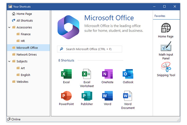 A screenshot of shortcuts in the XIA Links Client user interface