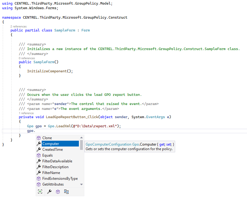Screenshot of loading a GPO report