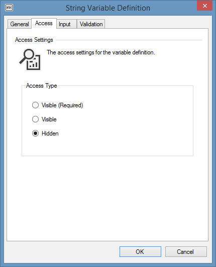 Screenshot of variable access settings in XIA Automation