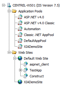 IIS server configuration structure screenshot
