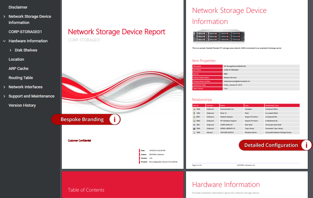 Network Storage Device documentation example generated by XIA Configuration