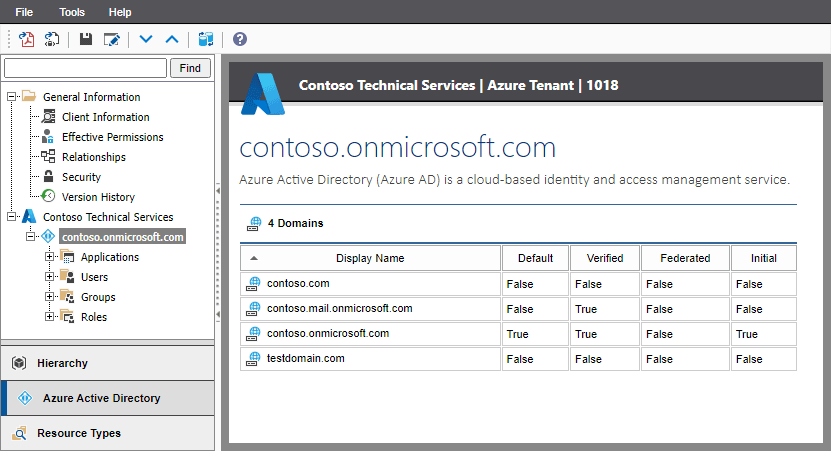 Screenshot of Azure Active Directory domains in the XIA Configuration web interface