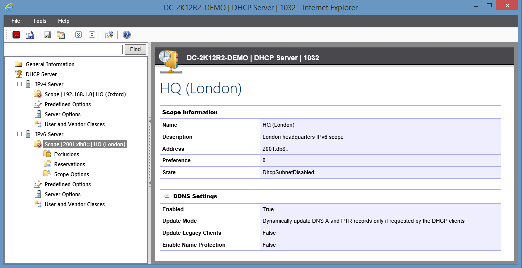 Screenshot showing IPv6 scope settings in the XIA Configuration web interface