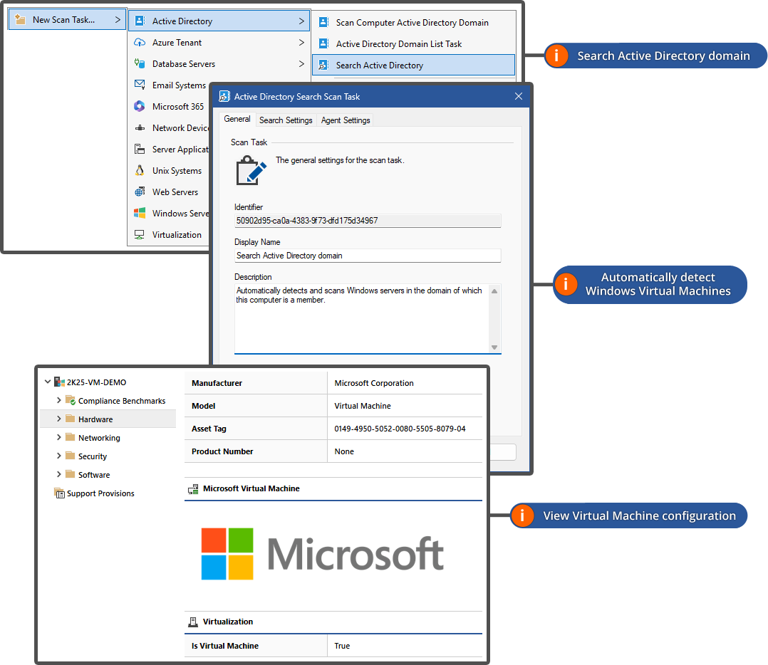 Screenshot of Active Directory search and detection settings in the XIA Configuration Client