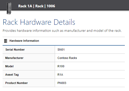 Screenshot showing rack hardware information in the XIA Configuration web interface