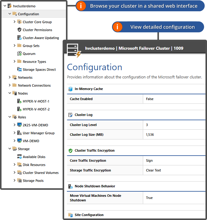 Screenshot of a Microsoft failover cluster item in the XIA Configuration web interface