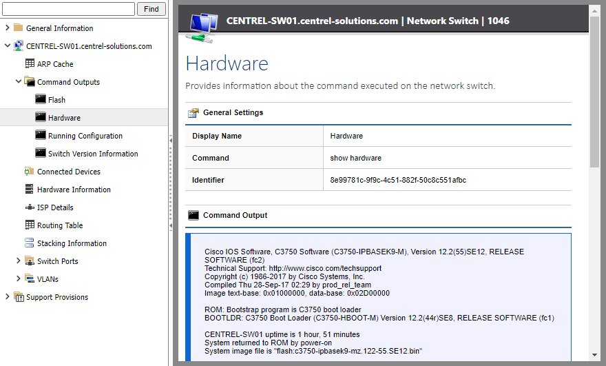 Screenshot of Hardware Command Output in the XIA Configuration web interface