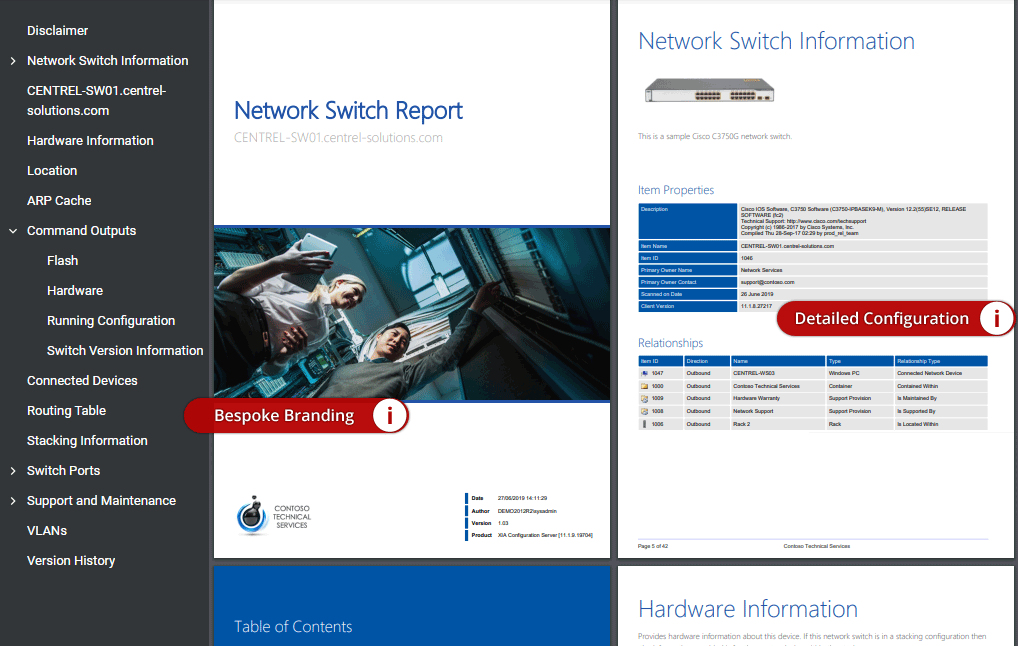 Network switch documentation example generated by XIA Configuration