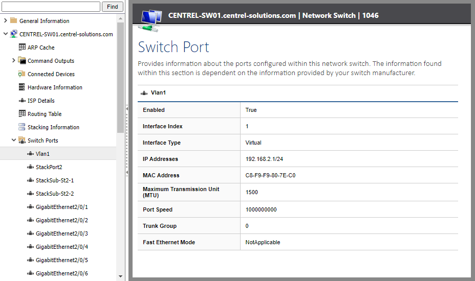Screenshot of switch port configuration in the XIA Configuration web interface