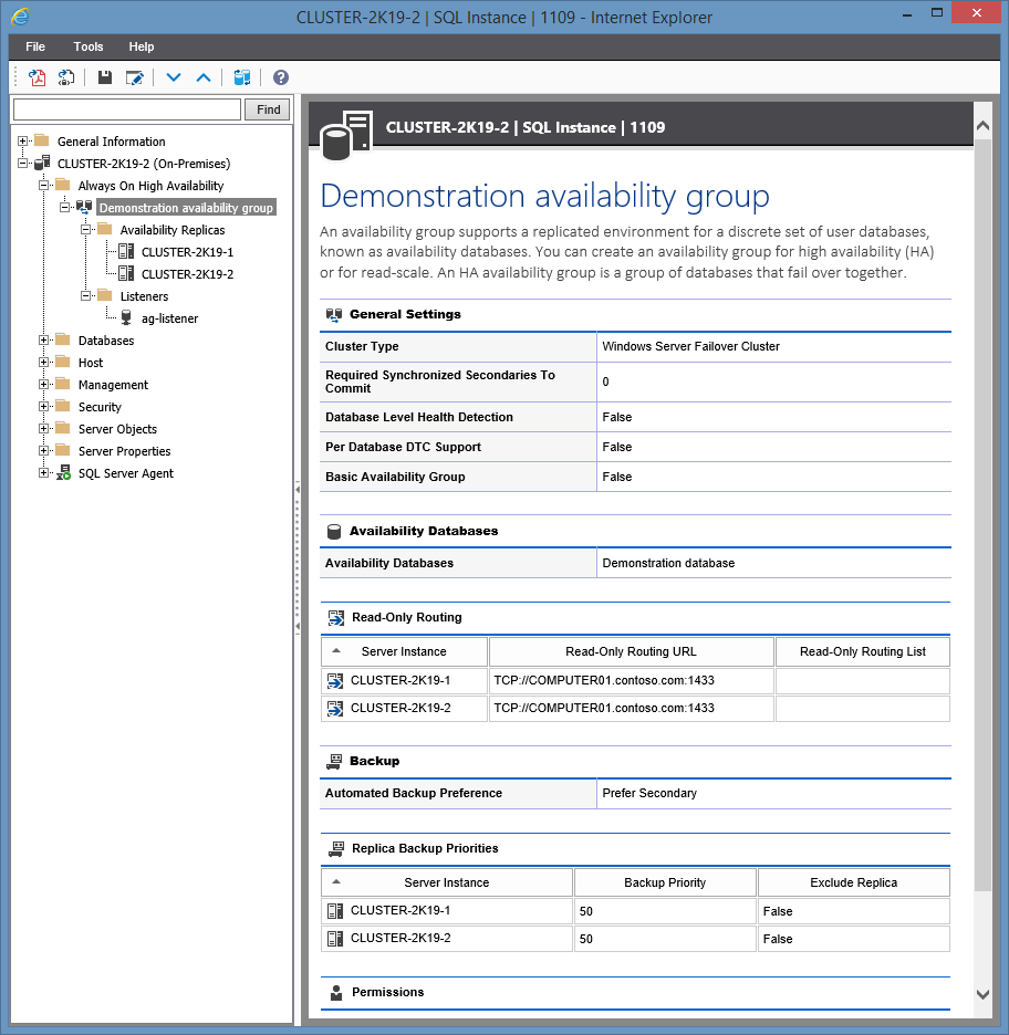 Screenshot showing Availability Group settings in the XIA Configuration web interface