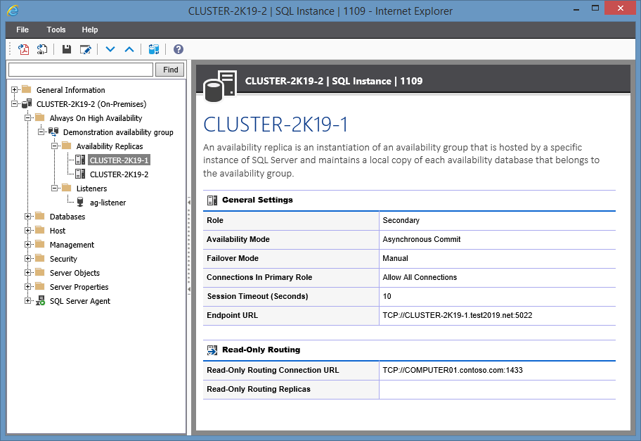 Screenshot showing Availability Replica settings in the XIA Configuration web interface