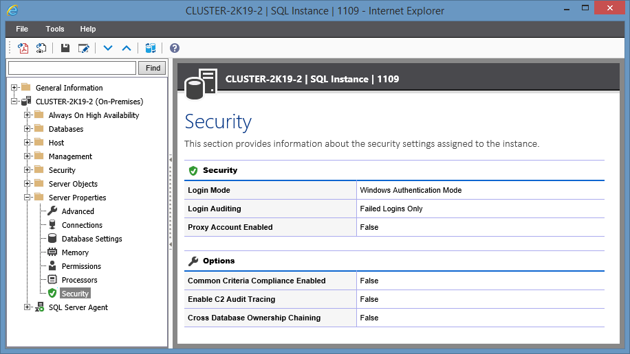 Screenshot showing Security settings in the XIA Configuration web interface