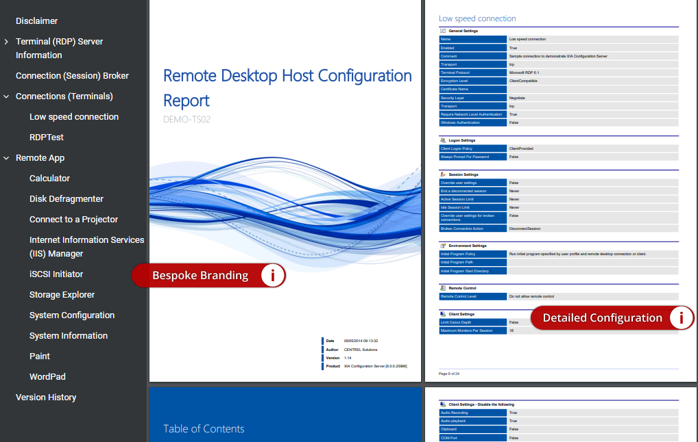 Terminal Server documentation sample generated by XIA Configuration (click to open)