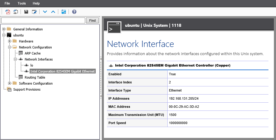 A screenshot showing a network interface