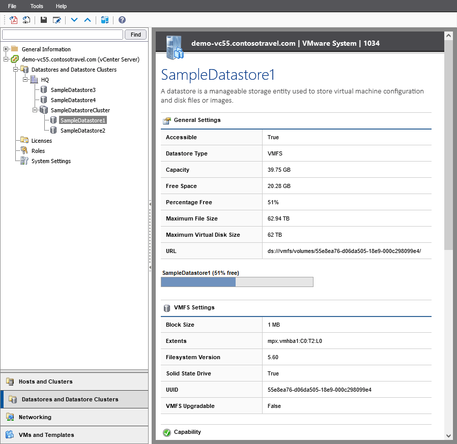 Screenshot of datastore settings in the XIA Configuration web interface