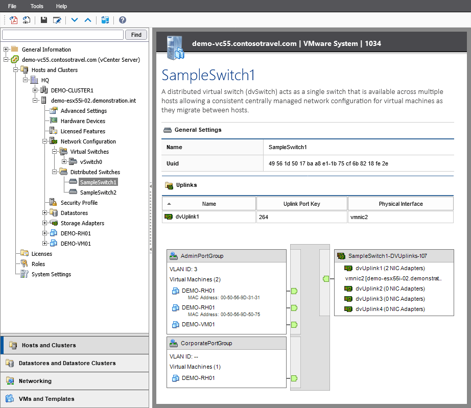 Screenshot of VMware vSphere distributed switch settings in the XIA Configuration web interface