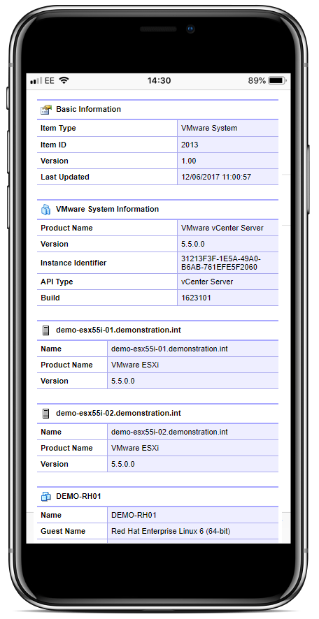 Screenshot showing VMware configuration on a mobile device