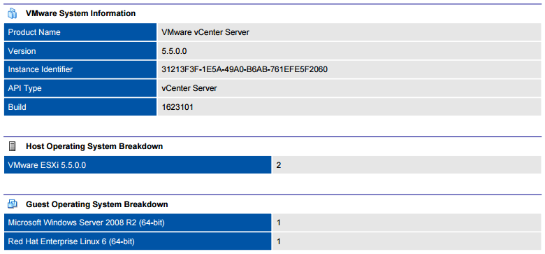 Screenshot of VMware general system information in a document generated by XIA Configuration