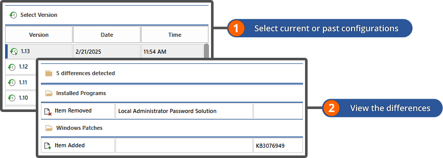 A screenshot showing the comparison of two versions of the same Windows server