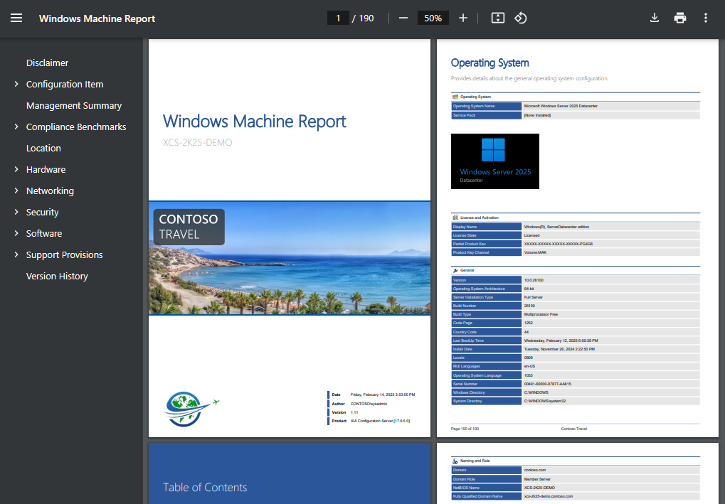 Windows Server documentation example generated by XIA Configuration (click to open)