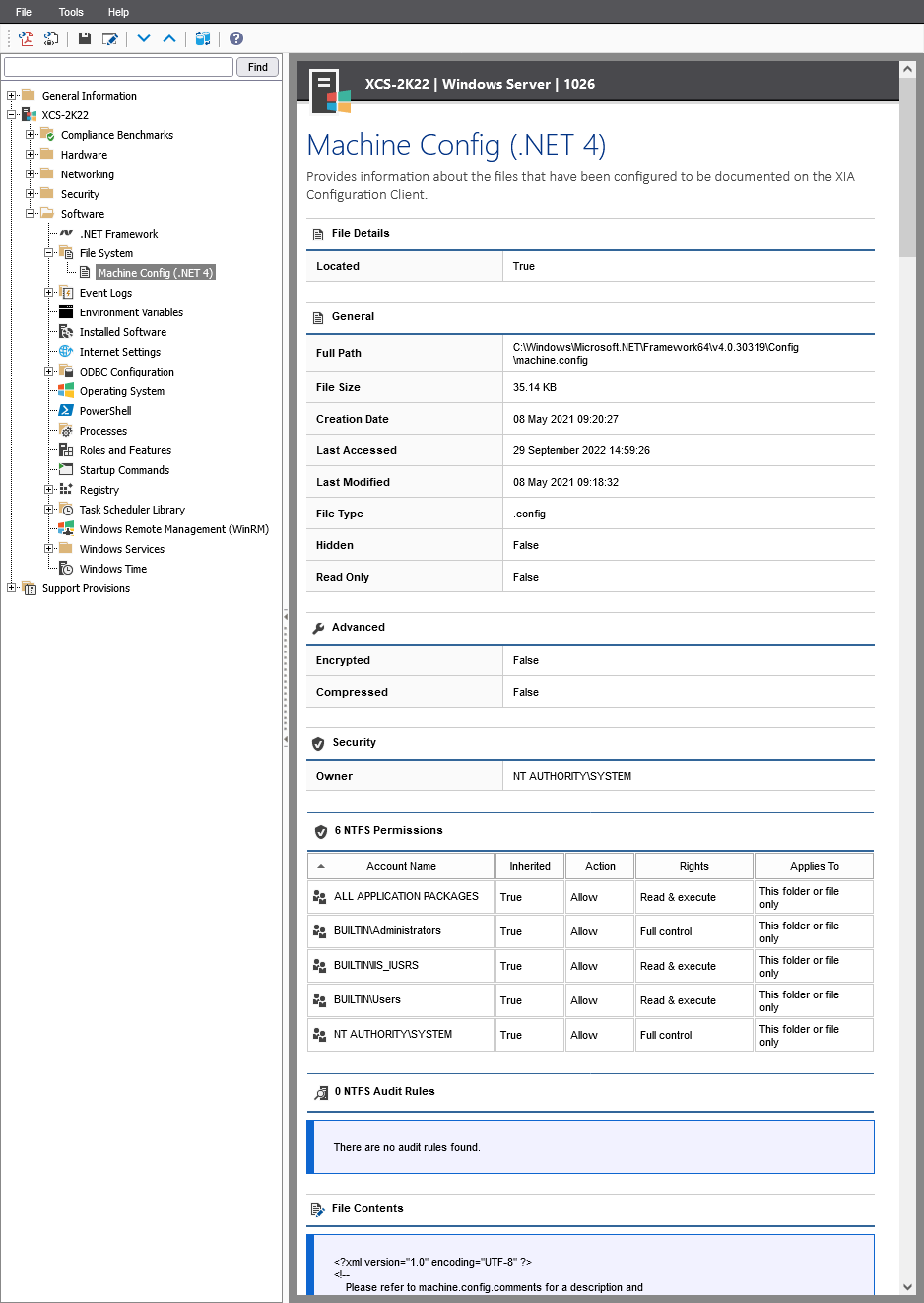 Screenshot showing File details in the XIA Configuration web interface