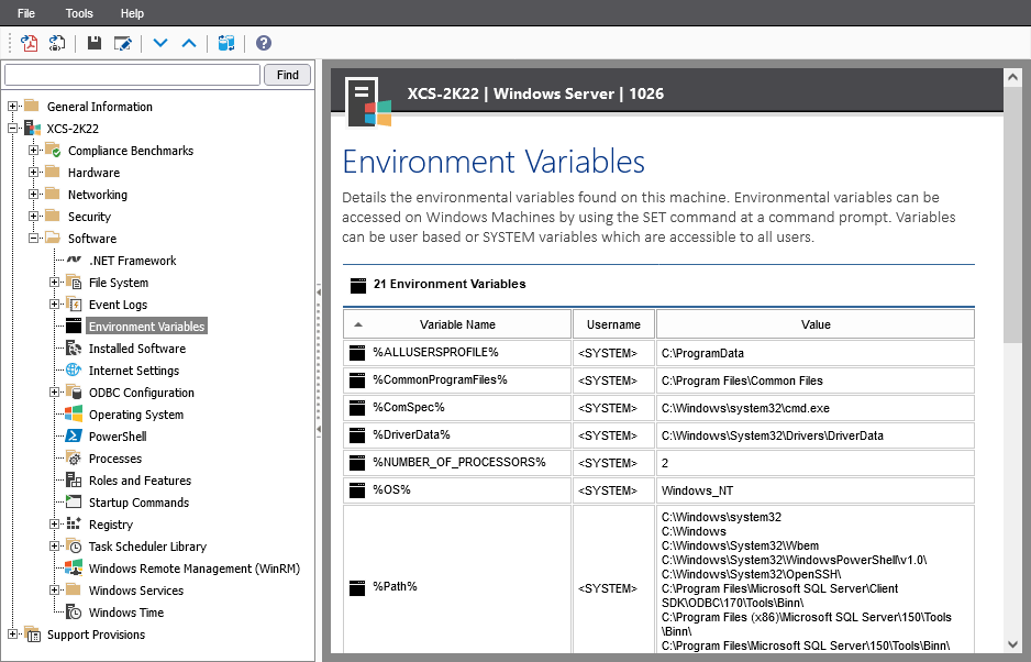Screenshot showing Environment Variables in the XIA Configuration web interface