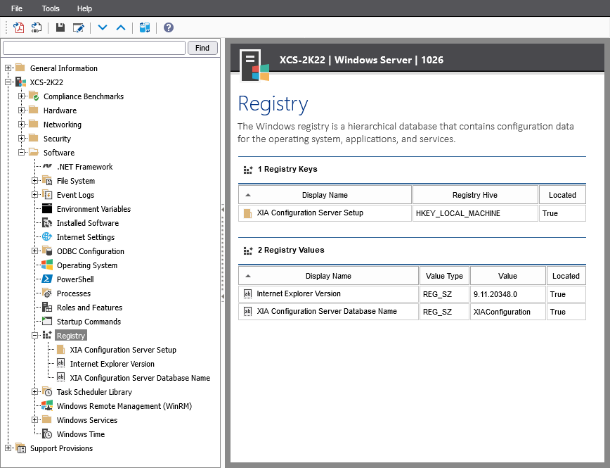 Check Windows machine registry keys and values in the XIA Configuration web interface