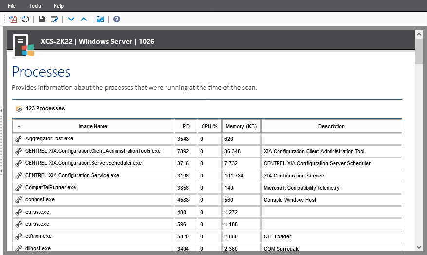 Screenshot of Processes in the XIA Configuration web interface