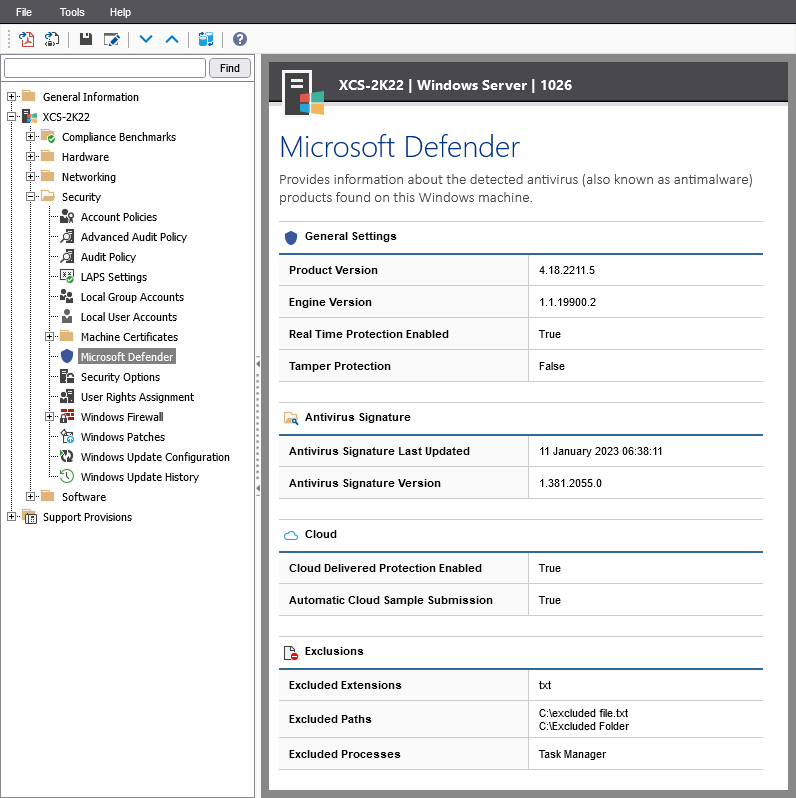 A screenshot showing Microsoft Defender settings