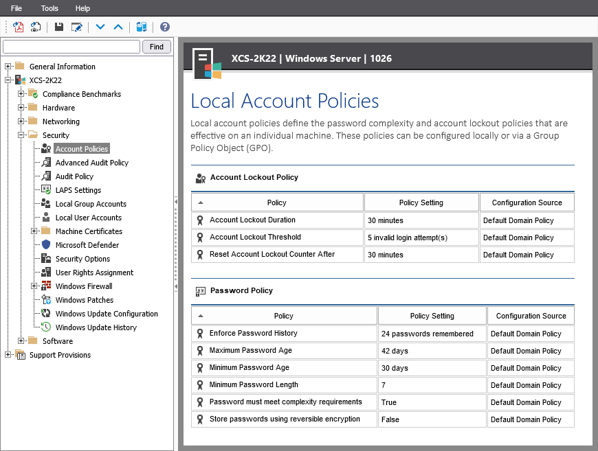 A screenshot showing local account policy settings
